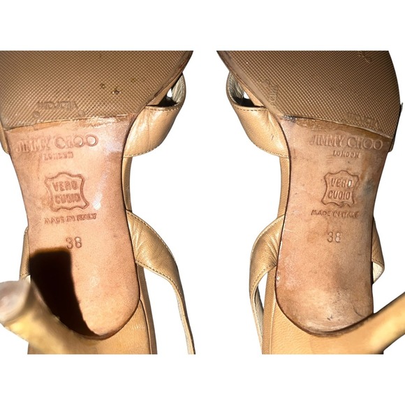 Jimmy Choo Slingback Beige Leather  US7 Heel 7.5cm elegant avant garde - Picture 7 of 9